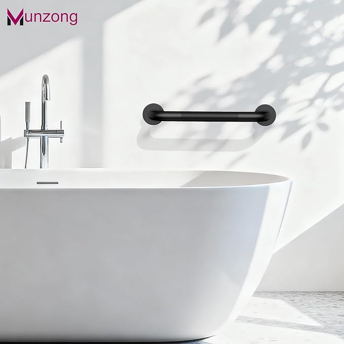 3 Pack Bathroom Grab Bar for Commercial, Munzong 12" 16" 16" Shower Grab Bar Bundle, Black Anti Slip Safety Balance Bar,Stainless Steel Handicap Hand Rail for Elderly Injury Senior Bath Handle