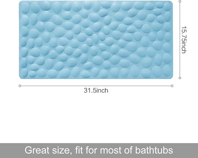 Non-Slip Bathtub Mat OTHWAY Soft Rubber Bathroom Bathmat with Strong Suction Cups (Lake Blue, 16x31.5 inch)
