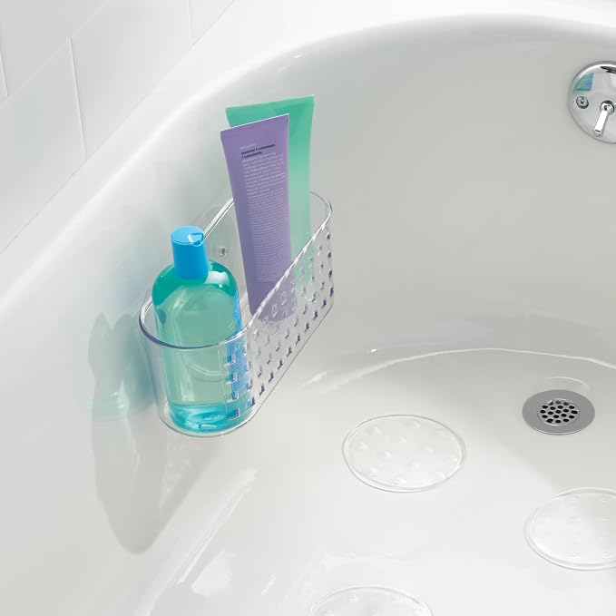 iDesign Hanging Suction Shower Caddy Basket for Bathroom Storage, Set of 2, Clear, Made in USA