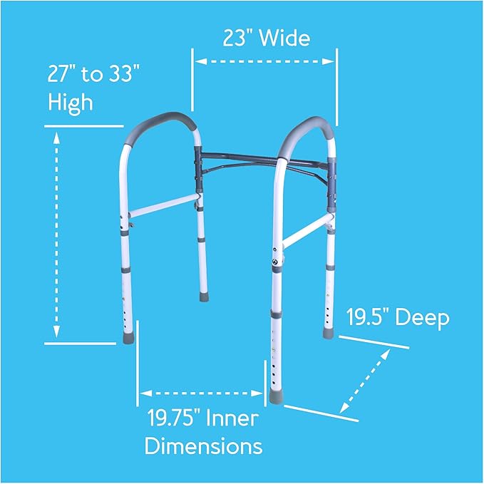 Carex Toilet Safety Rails, Adjustable and Detachable Toilet Safety Frame with Handles for Elderly, Handicap, or Disabled, Heavy-Duty Non-Slip Bathroom Grab Bar, with Padded Handles and Aluminum Frame