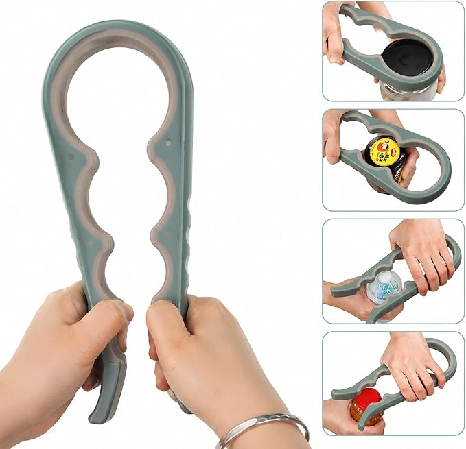 Opener | 5-in-1 Non-Slip Bottle Opener for Weak hands, Seniors with Arthritis and Anyone with Low Strength, featuring a leverage opener, a can opener, and a wine bottle opener
