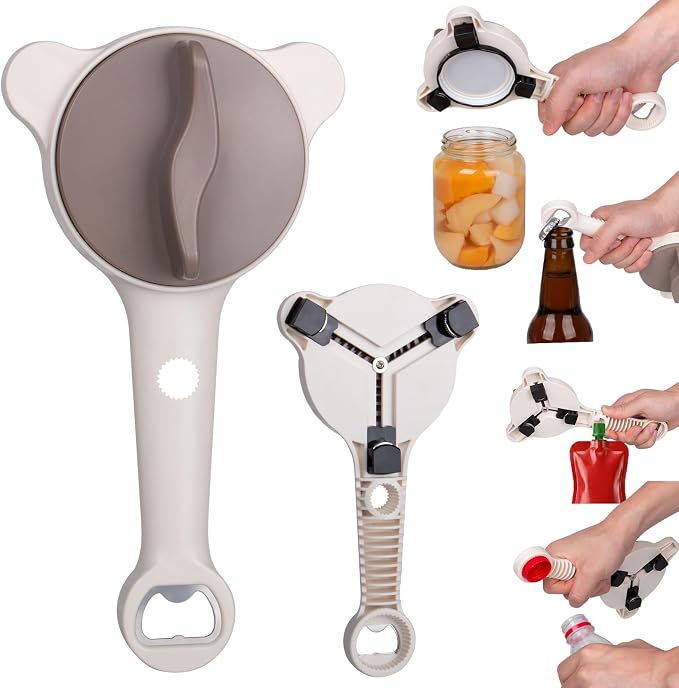 4 in 1 Multi-Purpose Jar Opener,Magnetic Stainless Steel Can Opener with Ergonomic Handle,Home Kitchen Helper,Multi Size Lid Tool for Jars Cans Wine Bottles