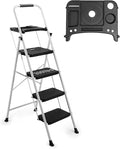 4-Step Ladder with Wide Anti-Slip Platform & Thick Rubber Feet | Heavy Duty Foldable & Portable | 330 lbs Capacity, Steel Frame, Rubber Handgrip, Folding Step Stool
