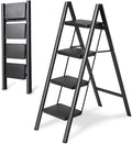 4-Step Folding Ladder, Heavy Duty Ladders for Home & Kitchen, Folding Ladder Easy to Store, Tall Ladder for Adults, Anti-Slip & Space-Saving Step Ladder, 330 Lbs Capacity
