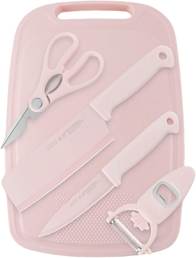 SUJAYU 5 in 1 Mini Knife and Cutting Board Set, Pink, Compact, Stainless Steel, One Size, Adult, Indoor/Outdoor Use
