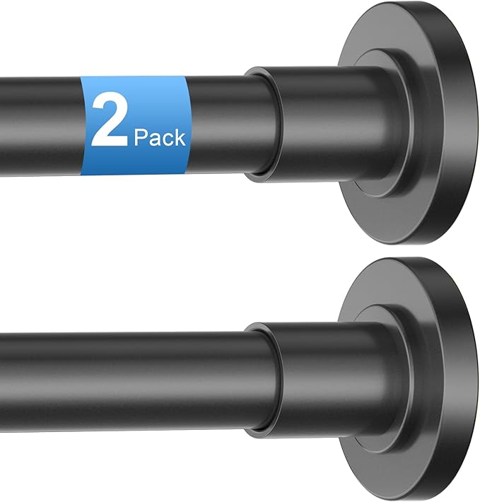 CorkLatta 2 Pack Black Shower Curtain Rod 31 to 80 Inch,1 Inch Diameter Adjustable Spring Tension Stainless Steel Telescopic Rod,Easy Install,No Rust