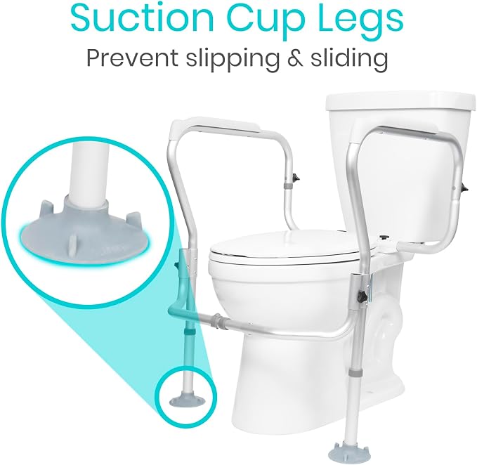 Vive Toilet Safety Rail Frame - Toilet Grab Bars for Elderly, Disabled - Assist Support Rails with Padded Handles - Stand Alone for Bathroom - Adjustable Non Slip for Adults, Seniors, Handicapped