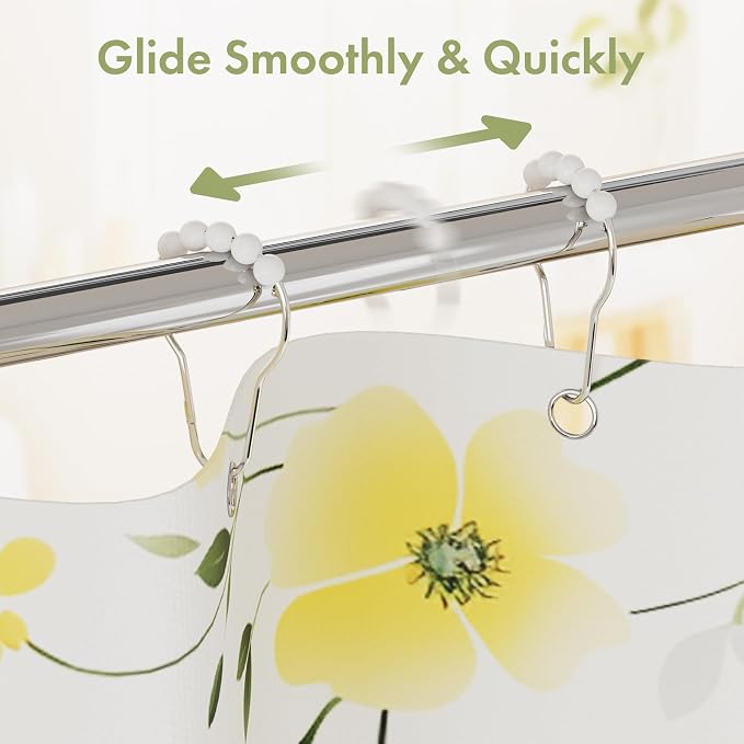 Amazer Shower Curtain Hooks, Decorative Stainless Steel Shower Curtain Hooks for Bathroom Shower Rods Curtains-Set of 12, Acrylic White