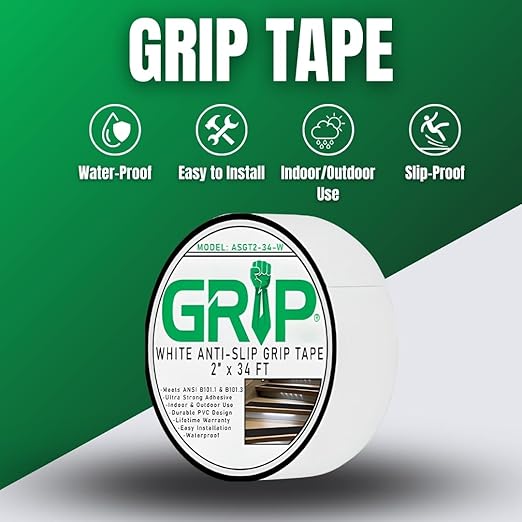 GRIP Anti Slip Tape - 80 Grit High Traction Non-Slip Tape for Stairs, Ramps, Floors, Indoor/Outdoor Use, Easy Cut & Apply, Durable for Heavy Traffic Areas (2" x 34')