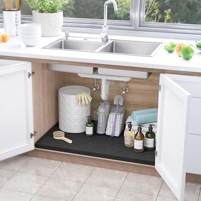 SIKADEER 37" x 22" Under Sink Mat Waterproof, Silicone Mat Kitchen Drawer Shelf and Cabinet Liner, Sink Protector for Kitchen Organizers and Storage, Boot Tray Pet Food Mats