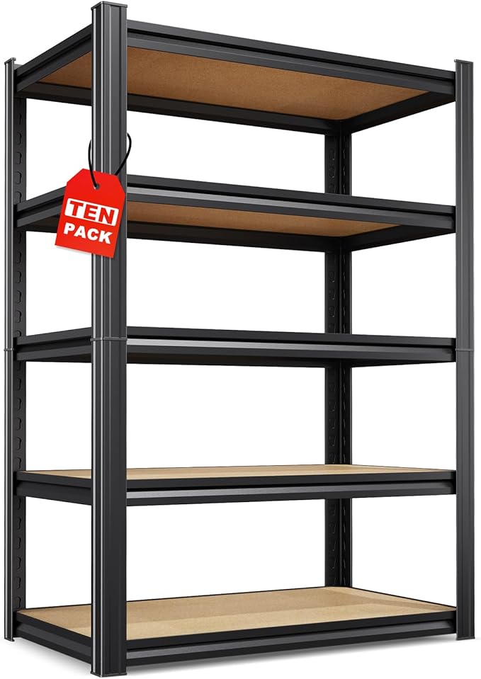 Set of 10-71"H Garage Shelving-5 Tier Garage Storage Shelves,Adjustable Heavy Duty Metal Shelving Unit and Storage Large Rack,Utility Steel Shelf For Warehouse Industrial Pantry Basement,32"Wx14"D