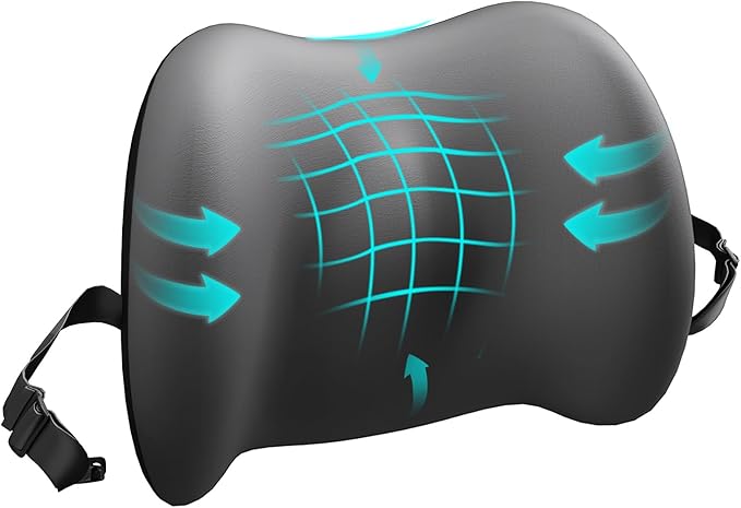Lumbar Support Pillow for Office Chair, Cooling Car Lumbar Pillow Lower Back Pain Relief,Memory Foam Back Cushion with Adjustable Straps,Ergonomic Chair Back Pillow for Gaming Chair,Car(Gray Cooling)