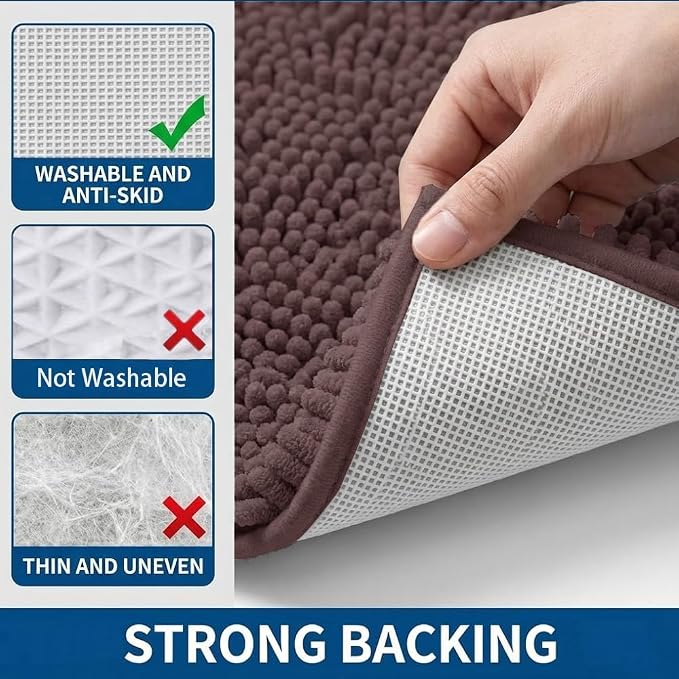 Bathroom Rugs Sets 2 Piece,Super Absorbent Chenille Bath Mats and U-Shaped Toilet Rug,Strong PVC Non Slip Backing,Microfiber Washable Dry Quickly Bath Mats for Bathroom(20"x32"+20"x20"U, Coffee)