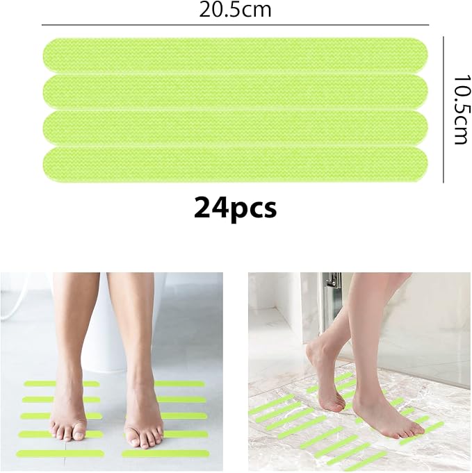 Kyerivs Anti-Slip Shower Strips, Safety Shower Treads Stickers - 24 Pics, Bathtub Non Slip Stickers, Anti Skid Tape for Shower,Tub,Steps, Floor-Strength Adhesive Grip Appliques for Baby,Senior,Adult