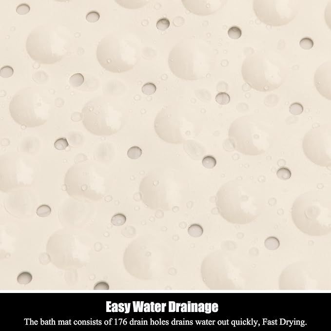 Bathtub and Shower Mats, 28 x 15 Inch Non-Slip Bath Mat, Machine Washable Bath Tub Mat with Suction Cups & Drain Holes for Bathroom, Beige