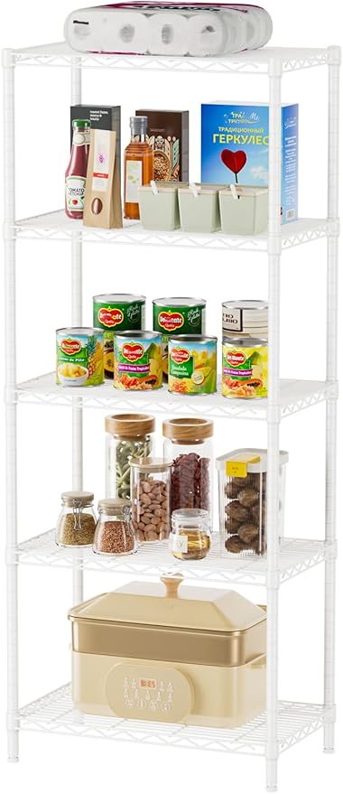 SINGAYE Shelf Wire Shelving Adjustable Storage Shelves Rack Standing Units for Kitchen Closet Laundry Bathroom Organizers Metal Pantry Narrow Mesh Gaps 14" D x 24" W x 59" H White
