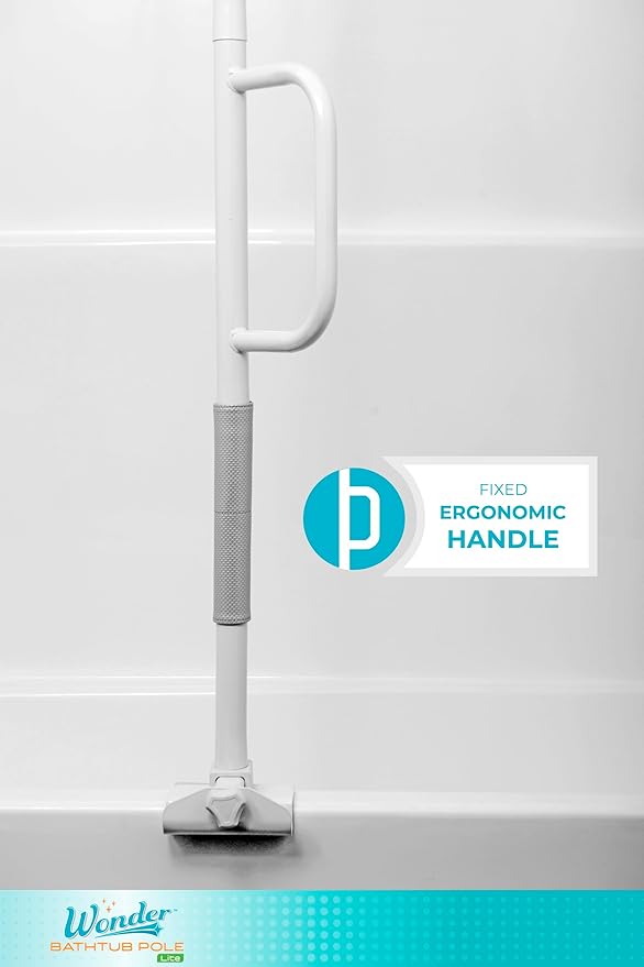 Stander Wonder Bathtub Pole Lite, Tub to Ceiling Grab Bar, Adjustable Shower Handle for Bathtubs, Clamp on Bathroom Safety Rail for Seniors, Elderly Adults, No Drill Installation, White