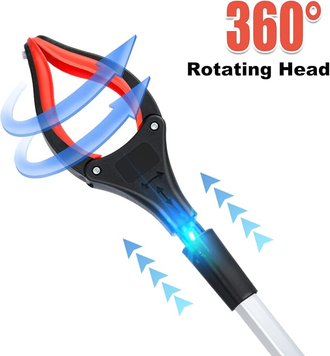 Grabber Reacher Tool,32 Inch Extra Long Foldable Pick Up Stick with Strong Grip Magnetic,360°Rotating Anti-Slip Jaw,Trash Claw Grabber Tool,Trash Picker Tool for Outdoor & Indoor(Red)