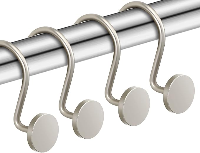 CHICTIE Nickel Shower Curtain Hooks, Rustproof Shower Curtain Rings for Bathroom, Metal Shower Hooks for Shower Curtain Rod, Modern Decorative Shower Curtain Hangers Set of 12, Round Heavy Duty Design
