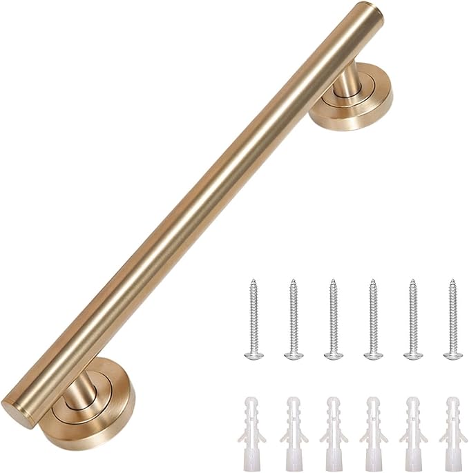 Lava Odoro Shower Grab Bar, Modern Stainless Steel Handicap Grab Bar for Bathtubs and Showers, Shower Safety Bar for Seniors Disabled, ADA-Compliant (Champagne Gold, 12 Inch)