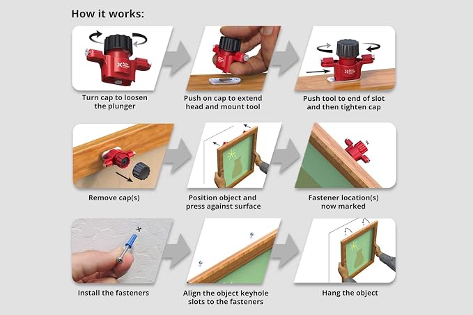 Keyhole Companion Picture Hanging Marking Tool, Keyhole Slot & Sawtooth Hanger Fastener Locator, No-Measure Mounting of Frames, Mirrors, Power Strips, Network Switches, Wall-mount Shelves, Other Items