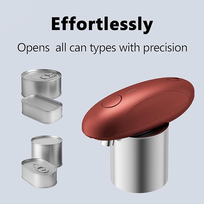 Automatic Electric Can Opener for Seniors for Kitchen:Anyone can Hands Free,One Touch Opener,Durable Blades,Rechargeable, Smooth Edge, Lightweight Small Size, Red