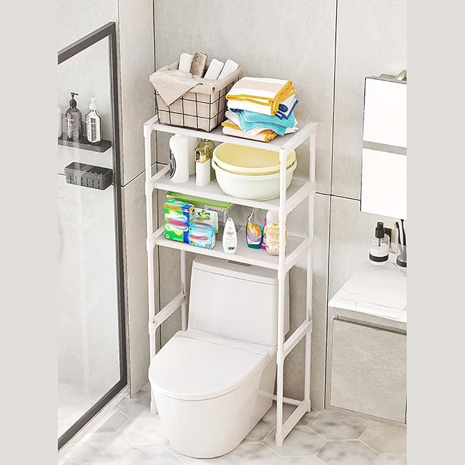 3-Tier Over the Toilet Storage, Metal Bathroom Shelve, Over Toilet Bathroom Organizer, Space Saver Bathrooms Shelve for Restroom Laundry Balcony, White