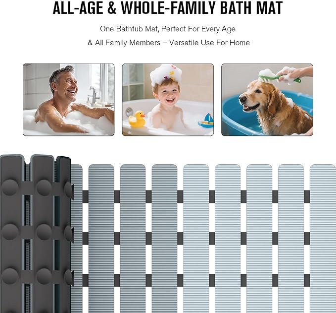 MBOSS Bath Tub Shower Mat Non Slip Bathtub Mats for Bathroom Shower Floor Mat Bath Mats for Shower Tub Anti Slip Shower Mat with Drain Hole and Large Suction Cups (Gradient Grey, 27.5 X 15.7 Inch)
