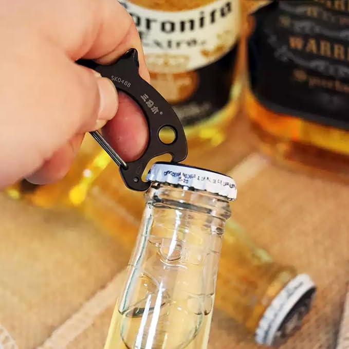 Sanrenmu Pry Bar Bottle Opener Keychain Multi Tool Stainless Steel with Flat/Cross Screwdriver Clip Lanyard Hole Functions for Everyday Carry (Black)