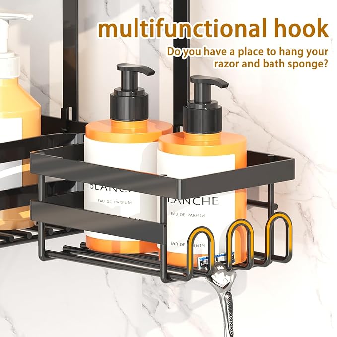 Shower Caddy Hanging for Handheld Showerhead - Rustproof Shower Organizer, 2-Tier No-Drill Over Showerhead Bathroom Shelf with Soap & Toothbrush Holder, Black