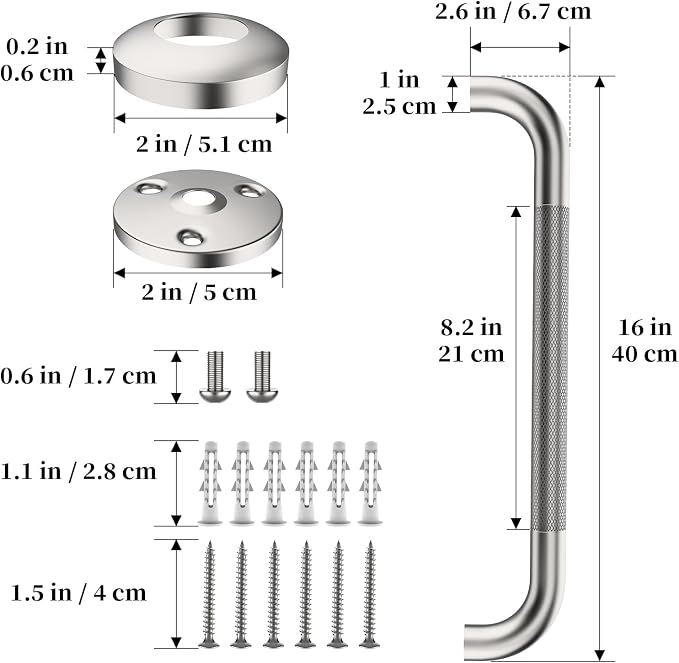 Shower Grab Bar 16 Inch, iHansee Brushed Nickel Bathroom Grab Bar w/Anti-Slip Knurled Grip, Stainless Steel Bath Safety Bars Support Handrail for Senior Elderly, Toilet Bathtub Balance Handle for Wall