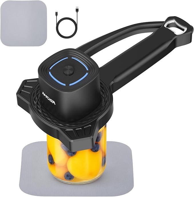 AMOSA Electric Jar Opener with Gripper Pad, Auto-Tighten & Manual Twist Jar Lid Opener, Lid Opener & Bottle Opener for Seniors, Arthritis Sufferers, Weak Hands