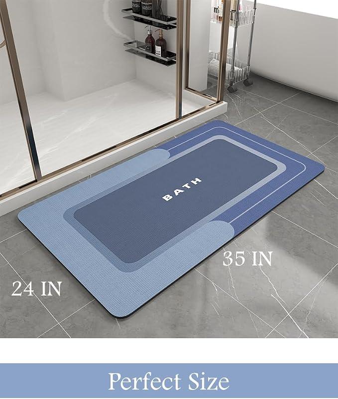 MontVoo Bath Mat-Bath Mat Rug Non Slip Super Absorbent Stain Resistant Quick Dry Thin Bathroom Rug-Bath Mats for Bathroom Floor Bathtub Vanity-Bathmat Bath Rug Easy Care-24"x35",Navy