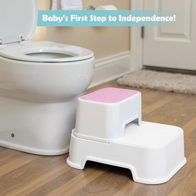 2 Step Toddler Step Stool, Non-Slip Multifunctional Kids Step Stool for Bathroom Sink & Toilet Potty Training,Supports Up to 220 lbs (2 Packs, Pink)