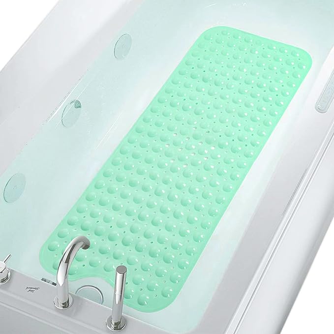 Bath and Shower Mat, Extra Long Non-Slip Bath Mat (39" x 16"), Machine Washable Bath Tub Mat (Pure Light Green)
