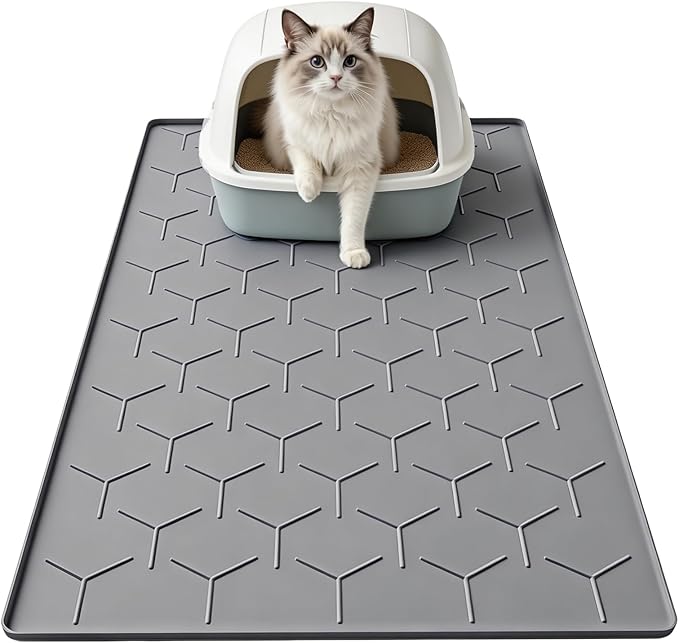 Garoopion Cat Litter Box Mat, Large 34.05×22.5 inch Cat Litter Mat, Waterproof Silicone Pad for Floor, Dark Gray