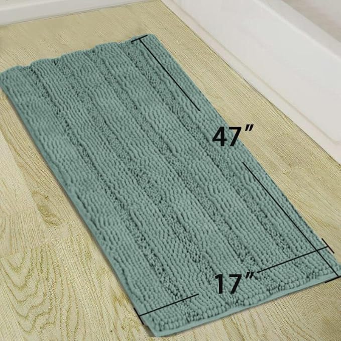 Turquoize Bathroom Runner Extra Long Blue Chenille Bath Rug Non Slip Shaggy Bath Shag Shower Mat, Soft and Cozy, Super Absorbent Water, Washable Rug, 47 x 17 inches, Duckeggshell Blue