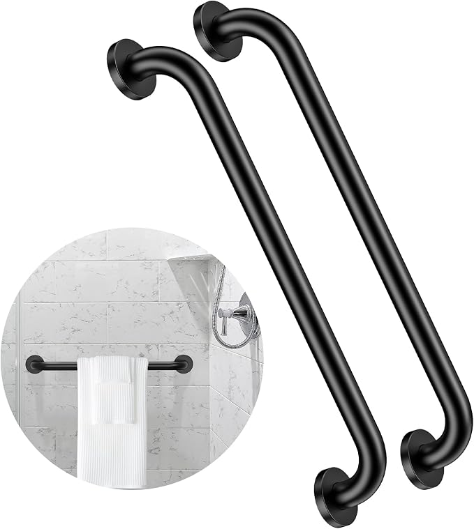 2 Pack 24 Inch Matte Black Shower Grab Bar - 1.5" Diameter, ZUEXT Stainless Steel Bathroom Grab Bar Handle, Bath Balance Bar,Safety Hand Rail Support, Handicap Injury Elderly Senior Assist Bath Handle