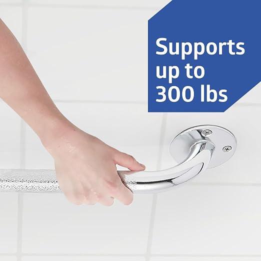 Medline Knurled Chrome 18” Grab Bar for Shower & Bathtub, Independence & Ease of Movement — for Elderly, Handicapped or Seniors, 300 lb. Capacity, 1 Bar