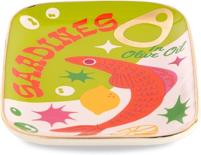 ban.do Novelty Trinket Tray, Ceramic Jewelry Dish, Small Decorative Tray for Keys or Decor, Cute Catchall Tray, Sardines