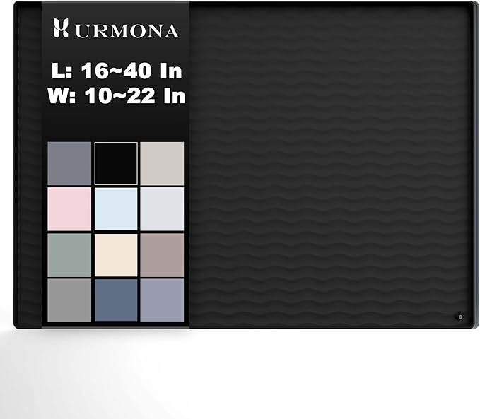 URMONA 22'' x 14'' Waterproof Silicone Under Sink Mat Cabinet and Counter Protector, Shelf Liner for Kitchen and Bathroom, Storage and Organizers, Litter Mat, Pet Cat Puppy Essentials(Black)