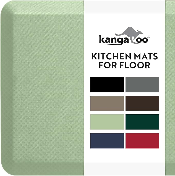 KANGAROO Anti Fatigue Mats for Kitchen Floor, 70x24, Reduce Foot, Knee, Back Pressure, 3/4 Inch Thick Cushioned Ergonomic Mat, Waterproof Comfort Rug for Under Sinks, Standing Desk, Stores, Dark Green