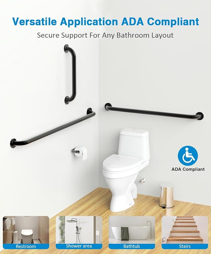 Grab Bar Bundle for ADA Compliance, Matte Black Stainless Steel 1.5" Diameter 3-Piece Set (18", 36", 42") for Commercial Restrooms & Shower Safety Bars for Seniors