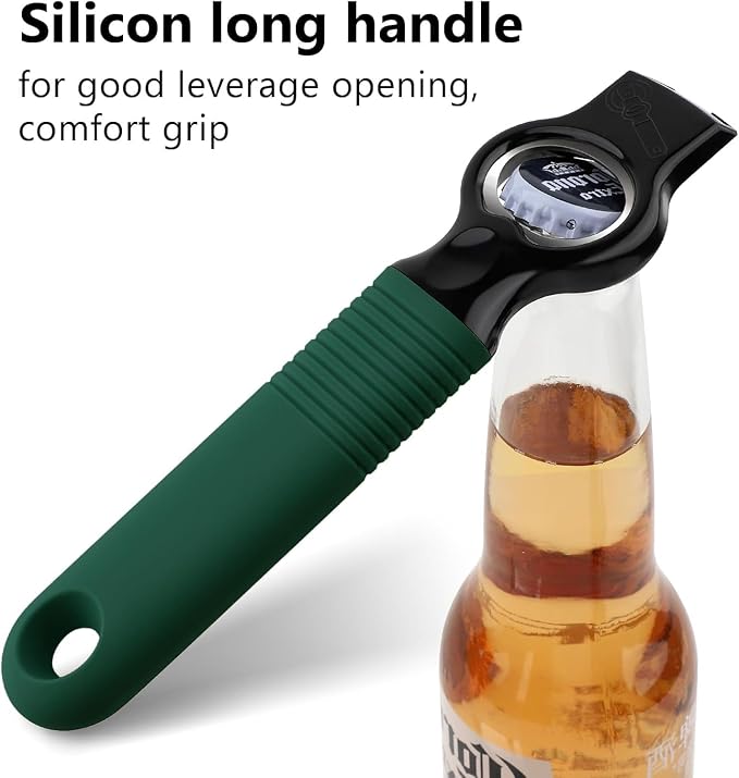 2-Pack Magnetic Beer Bottle Opener & Soda Can Opener, 2-in-1 Bottle Opener and Can Tab Opener Tool for Bartender, Long Nails, Arthritis, Silicone Handle with Build in Magnet - Deep Green