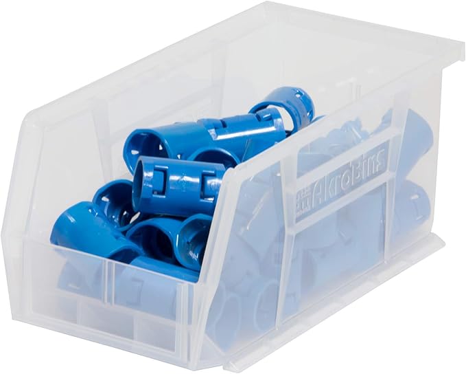 Akro-Mils 30230 AkroBins Plastic Storage Bins, Space-Saving Stackable Bins for Garage, Pantry, Craft Organization, 11" x 5" x 5", Clear, 12-Pack