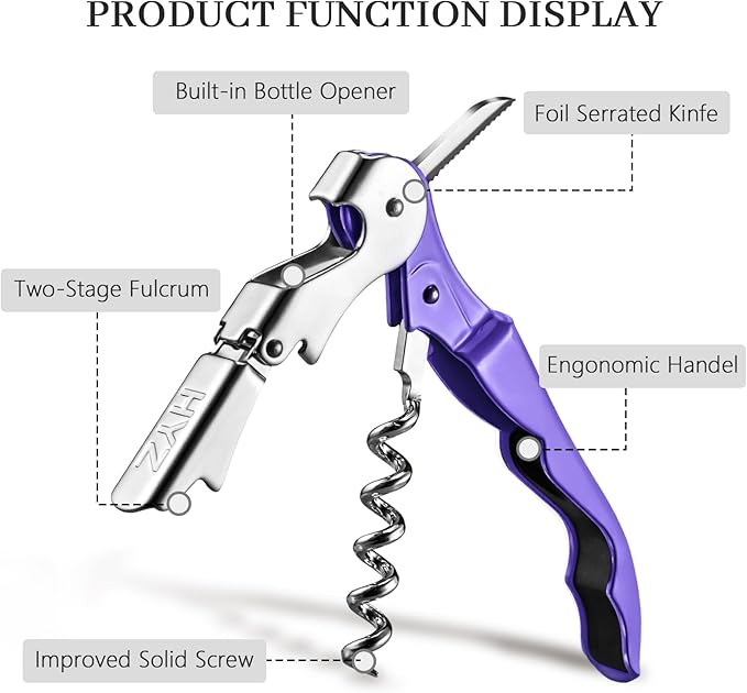 HYZ 2-Pack Wine Opener Waiter Corkscrew, Professional Wine Key for Servers, Bartender with Foil Cutter, Manual Wine Bottle Opener Double Hinged (Lupine)