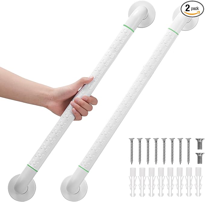 2 Pack Anti Bathroom Grab Rail,White Stainless Steel Shower Hand Rail,Safety Hand Rail Support for Elderly, Children and Disability （24 inch）