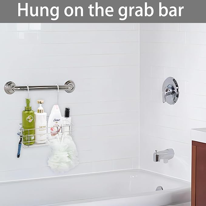 2pcs Single-Layer Hanging Shower Caddy, Rustproof Shelves Rack with Rotatable Hook bar, Large Capacity Bathroom Organizers and Storage, No Drilling Shampoo Bracket