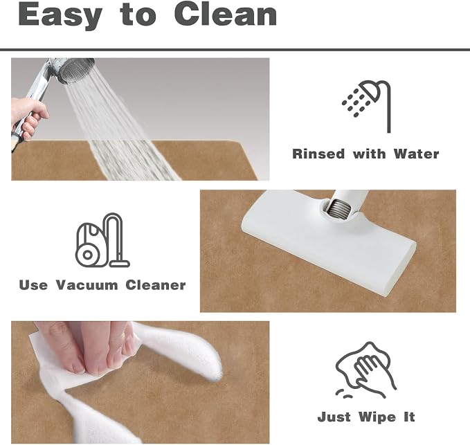 TYUU Bathroom Mat Quick Dry, Bathroom Rugs Non Slip Washable Thin Absorbent Bath Mat Fits Under Door Bathroom Floor Mat Perfect for Bath, Shower, or Sink 24"x60" Camel