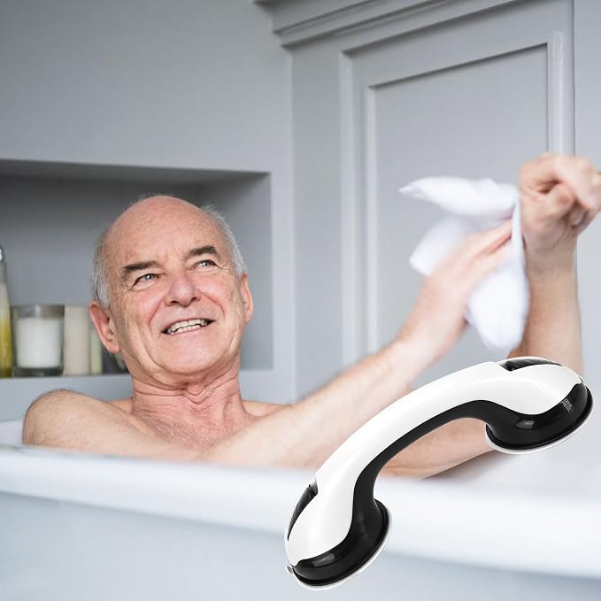 2 Pack Grab Bars 12 Inch for Bathtubs and Showers, Suction Cup Handle Support for Senior, Elderly Assist Strong Safety Armrest Grip Bar for Bathroom Chair Wall with Dual Locking, Anti-Slip Heavy Duty